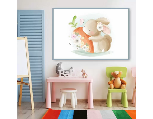 Постер на стену ПолиЦентр Зайчик С Морковкой Для Детской 90х60 см