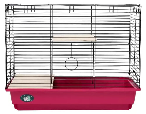 Клетка для шиншилл Пижон №8 с 2-я деревянными этажами, разборная, 58х40х48 см, малиновая