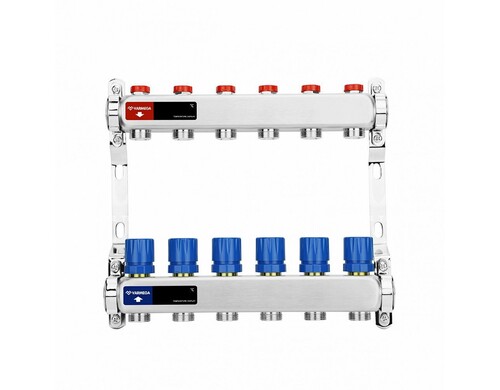 Коллектор из нержавеющей стали VARMEGA с регулирующими клапанами 6 выходов VM15506