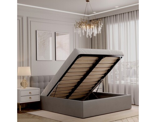 Кровать двуспальная DivalDo Венеция 160х200 с подъемным механизмом и ящиком, светло-серая