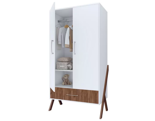 Шкаф двухсекционный Polini kids Porto 3100 с 1 ящиком белый-дуб крафт