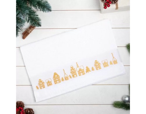 Полотенце махровое «Новый год: Домики» 50х90 см, 100% хлопок, 360гр/м2