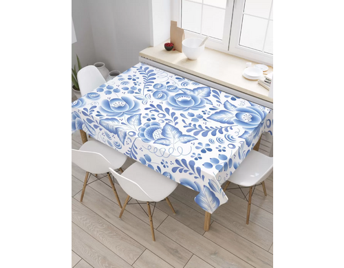 Скатерть прямоугольная JoyArty "Керамическая гжель" из оксфорда, 120x145 см