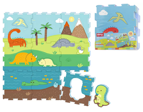 Коврик-пазл (детский) в сборке 90х90см. ДИНОЗАВРИКИ (13 дет., 10мм)