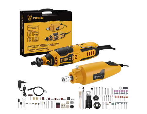 Граверы электрические DEKO DKRT и DKRT200, 50 Вт и 200 Вт + набор аксессуаров 237 шт
