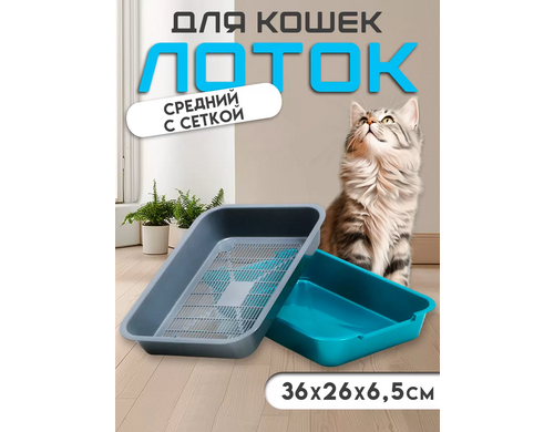 Туалет глубокий с сеткой 36 х 26 х 6,5 см, серый/бирюзовый