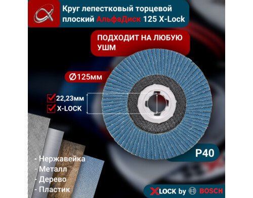 Круг лепестковый торцевой (КЛТ) АльфаДиск P40 125 мм (плоский) 5214