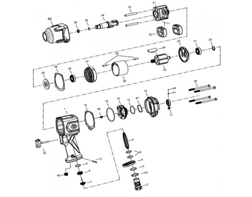 Ремкомплект для гайковерта 33461-100, комплект (3, 5(2), 6, 9, 14, 15, 18, 24(6), 29)