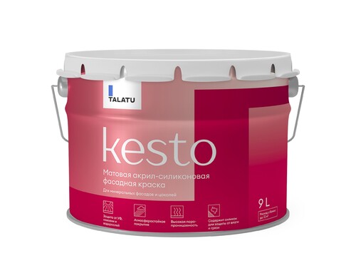 Грязеотталкивающая матовая акрил-силиконовая фасадная краска TALATU kesto, белая 9 л.
