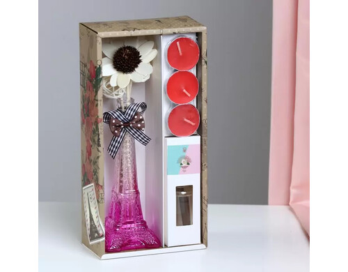 Набор подарочный Париж: ваза,свечи,аромамасло роза,декор, Богатство Аромата