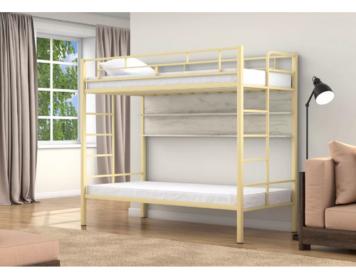 Двухъярусная кровать 4 сезона 90x190 Валенсия Твист Слоновая кость полка дуб крафт белый