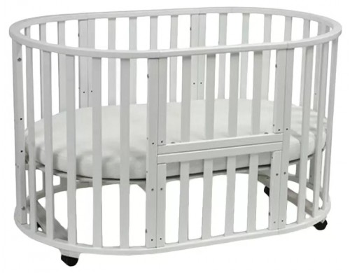 Кроватка детская Malika "MIO" 6 в 1, круглая-овальная, цвет: белый